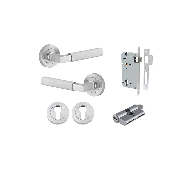 Iver Door Lever Brunswick Rose Round Brushed Chrome Key / Key Entrance Kit