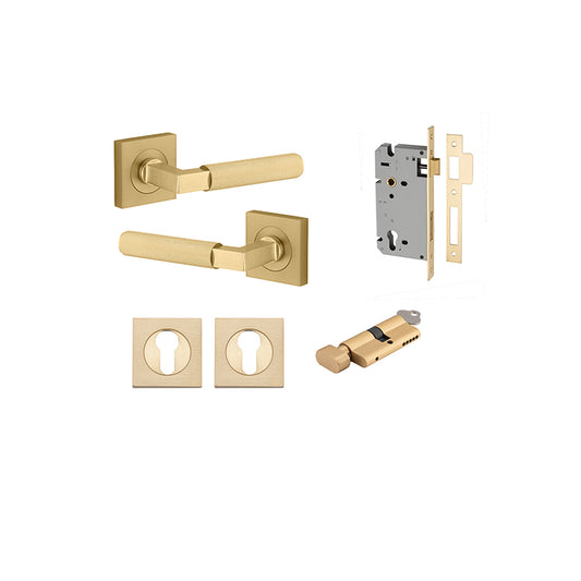 Iver Door Lever Brunswick Rose Square Brushed Gold PVD Key / Thumb Entrance Kit