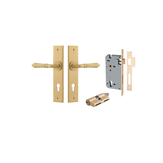 Iver Door Lever Sarlat Chamfered Brushed Brass Key / Key Entrance Kit