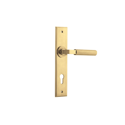 Iver Door Lever Brunswick Chamfered Euro Pair Brushed Gold PVD CTC85mm L120xP59mm BPH240xW50mm