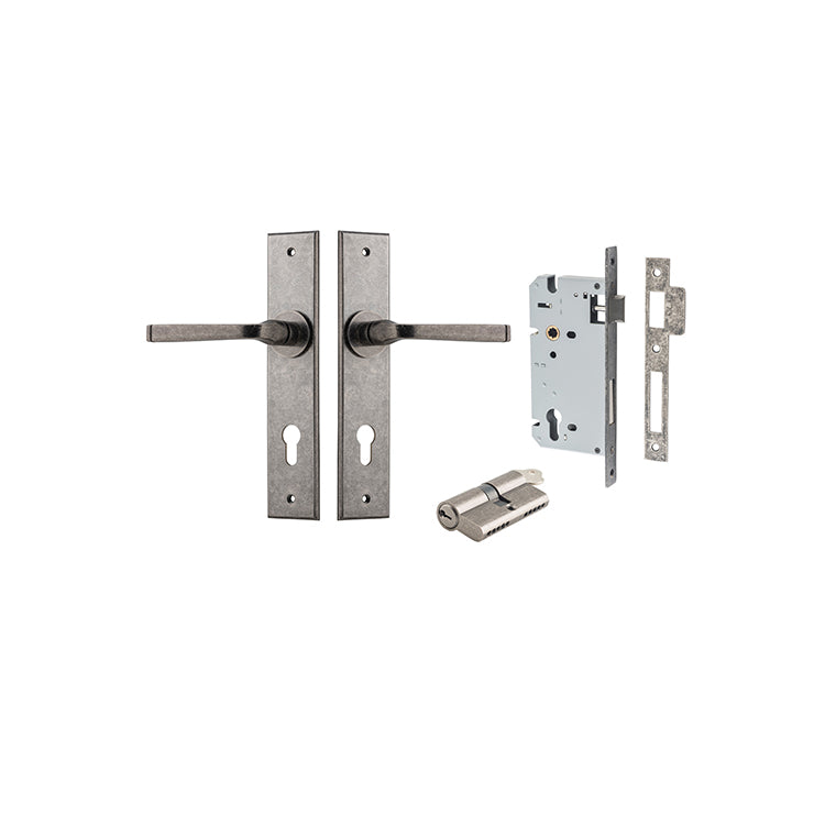 Iver Door Lever Annecy Chamfered Distressed Nickel Key / Key Entrance Kit