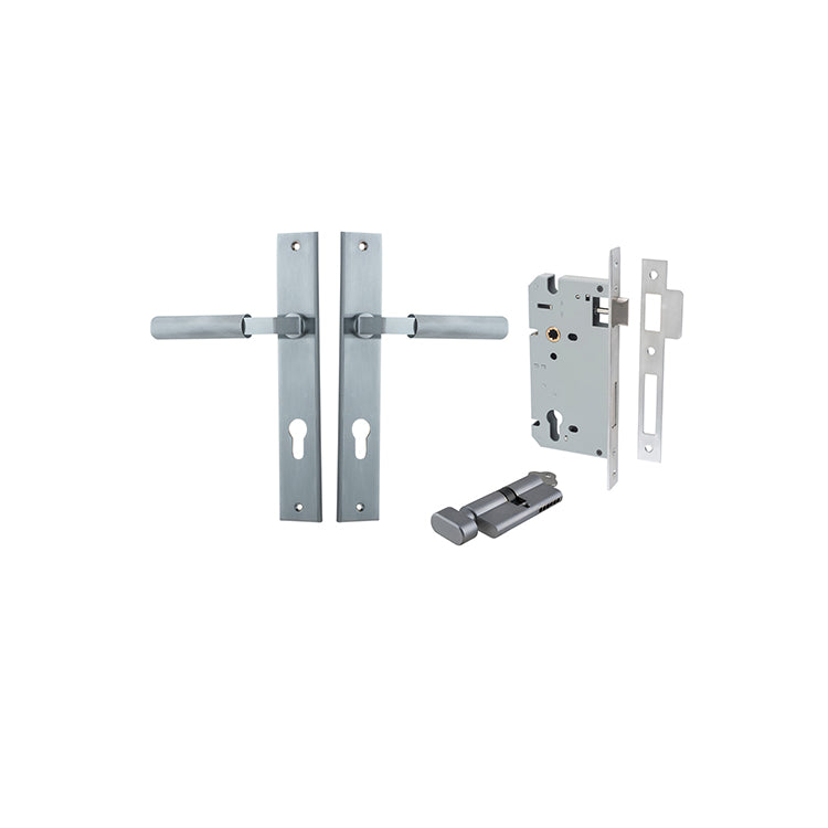 Iver Door Lever Brunswick Rectangular Brushed Chrome Key / Thumb Entrance Kit