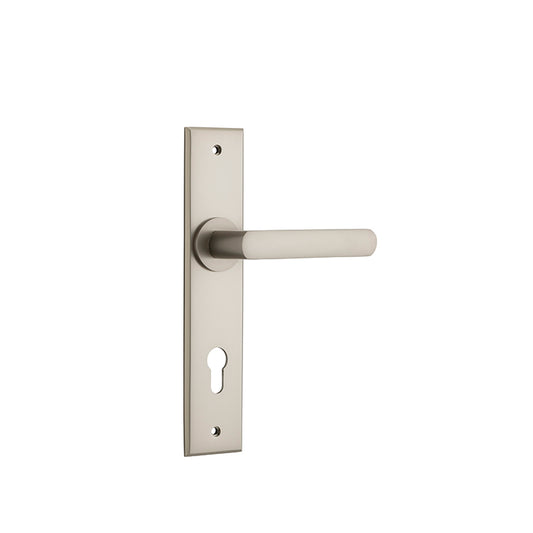 Iver Door Lever Osaka Chamfered Euro Pair Satin Nickel CTC85mm L120xP54mm BPH240xW50mm