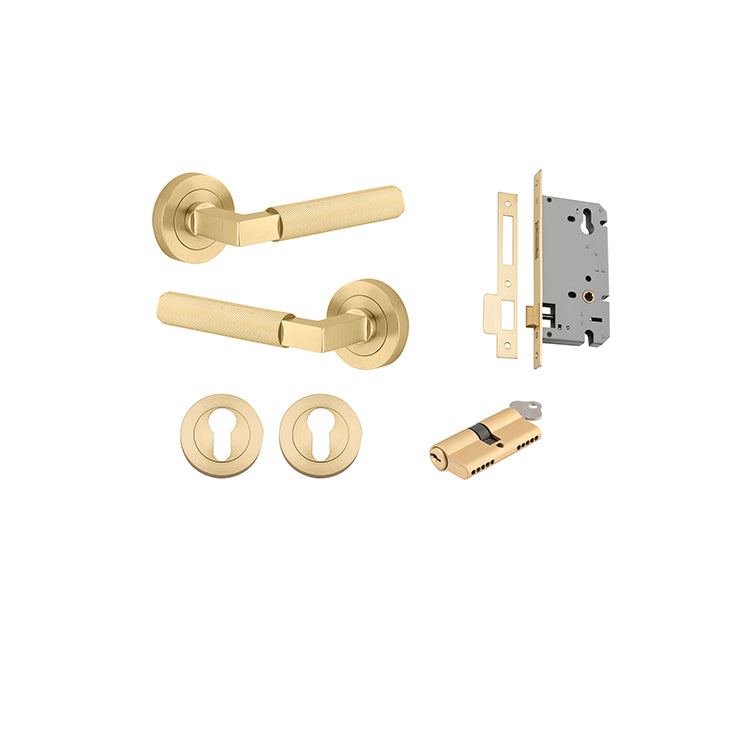 Iver Door Lever Brunswick Rose Round Brushed Gold PVD Key / Key Entrance Kit