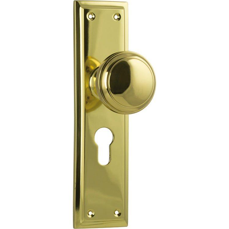Tradco Door Knob Milton Euro Pair Unlacquered Polished Brass H200xW50xP73mm
