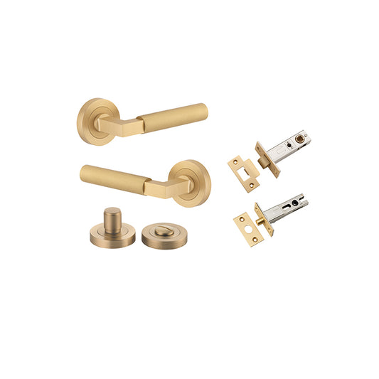 Iver Door Lever Berlin Rose Round Brushed Brass Privacy Kit