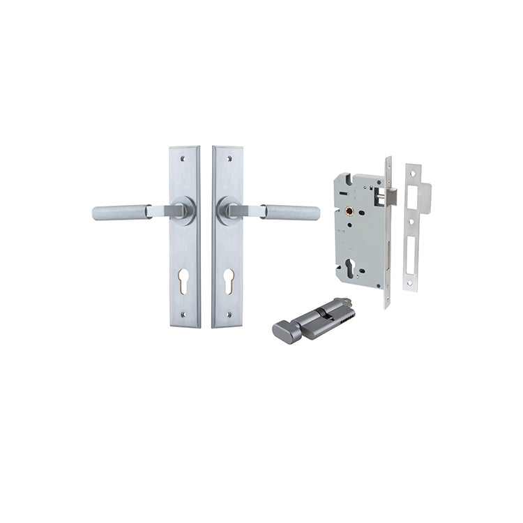 Iver Door Lever Brunswick Chamfered Brushed Chrome Key / Thumb Entrance Kit