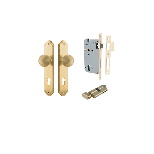 Iver Door Knob Guildford Shouldered Brushed Brass Key / Thumb Entrance Kit