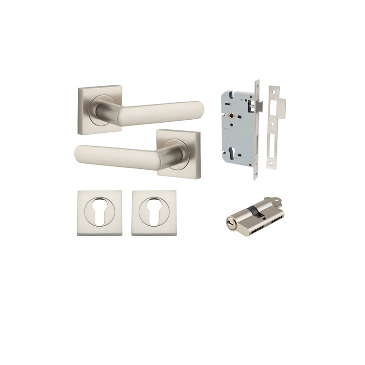 Iver Door Lever Osaka Rose Square Satin Nickel Key / Key Entrance Kit