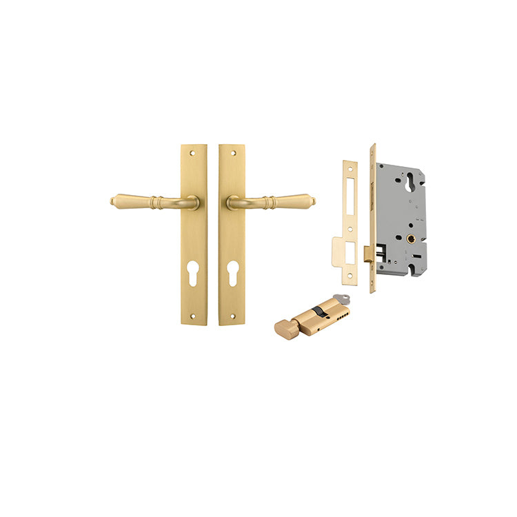 Iver Door Lever Sarlat Rectangular Brushed Gold PVD Key / Thumb Entrance Kit