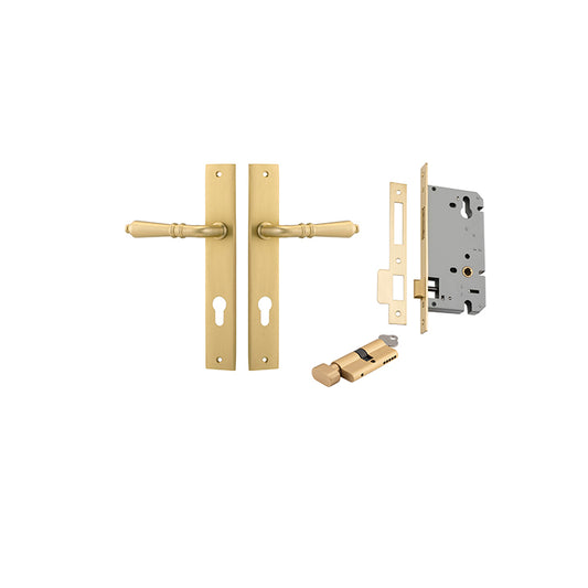 Iver Door Lever Sarlat Rectangular Brushed Gold PVD Key / Thumb Entrance Kit