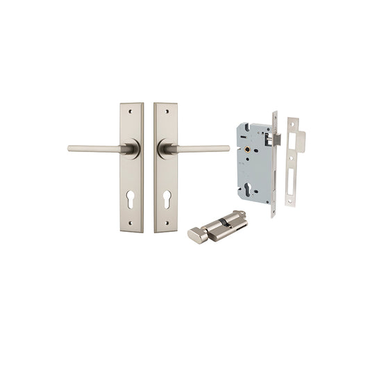 Iver Door Lever Baltimore Chamfered Satin Nickel Key / Thumb Entrance Kit