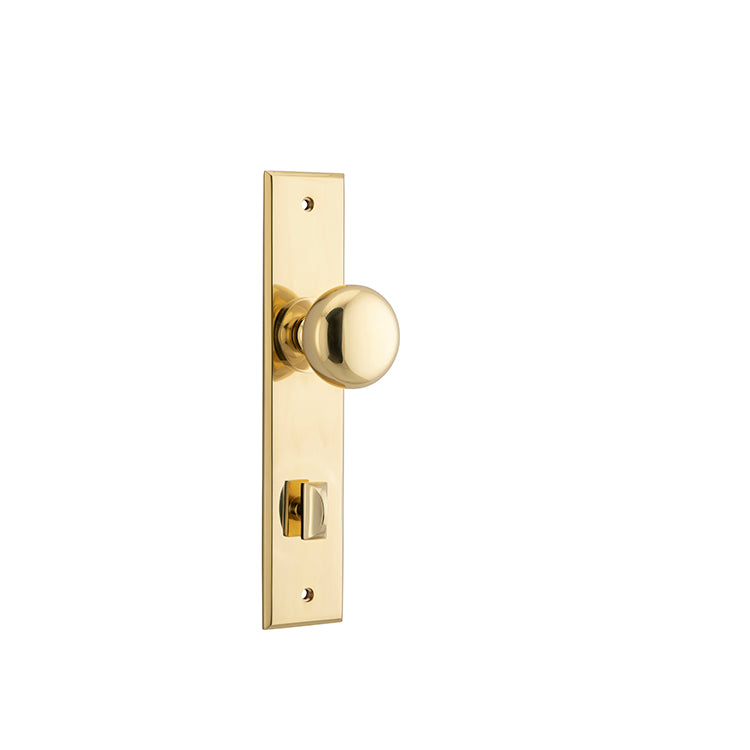 Iver Door Knob Cambridge Chamfered Privacy Pair Polished Brass CTC85mm D55xP62mm BPH240xW50mm