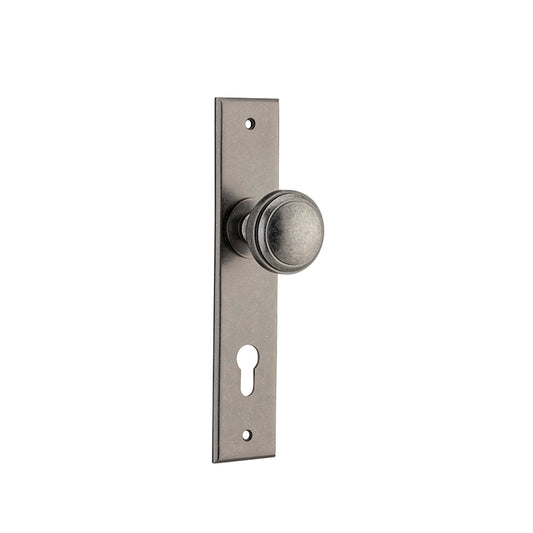 Iver Door Knob Paddington Chamfered Euro Pair Distressed Nickel CTC85mm D55xP63mm BPH240xW50mm