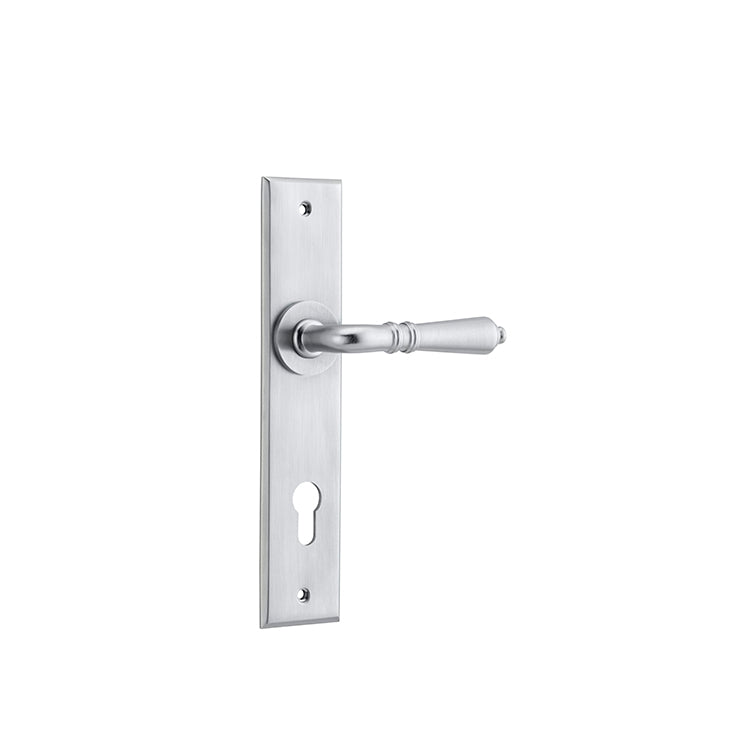 Iver Door Lever Sarlat Chamfered Euro Pair Brushed Chrome CTC85mm L111xP55mm BPH240xW50mm