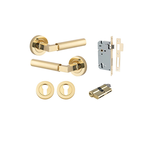 Iver Door Lever Berlin Rose Round Polished Brass Key / Key Entrance Kit