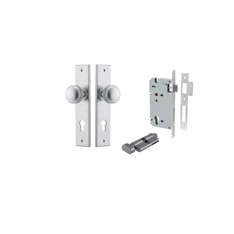 Iver Door Knob Paddington Chamfered Brushed Chrome Key / Thumb Entrance Kit