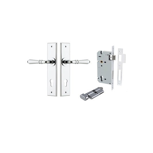 Iver Door Lever Sarlat Chamfered Polished Chrome Key / Thumb Entrance Kit