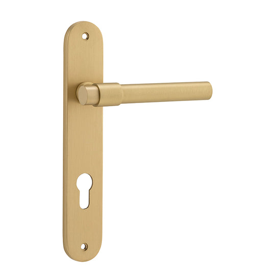 Iver Door Lever Helsinki Oval Euro Pair Brushed Gold PVD CTC85mm L137xP58mm BPH240xW40mm