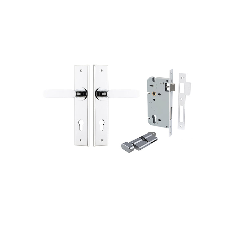 Iver Door Lever Bronte Chamfered Polished Chrome Key / Thumb Entrance Kit