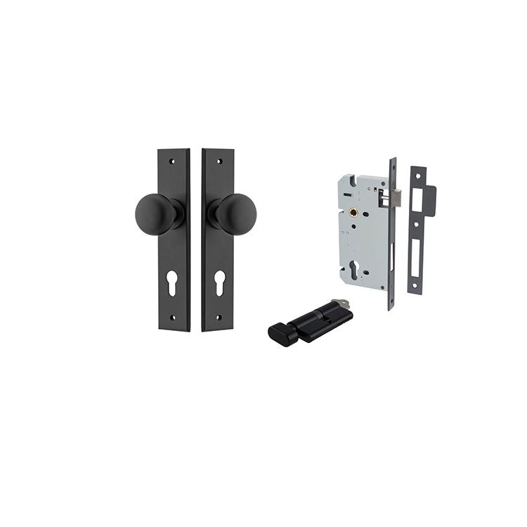 Iver Door Knob Cambridge Chamfered Matt Black Key / Thumb Entrance Kit