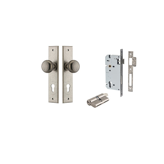 Iver Door Knob Cambridge Chamfered Distressed Nickel Key / Key Entrance Kit