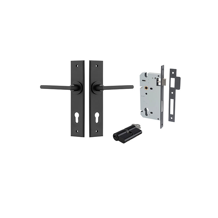 Iver Door Lever Baltimore Chamfered Matt Black Key / Key Entrance Kit