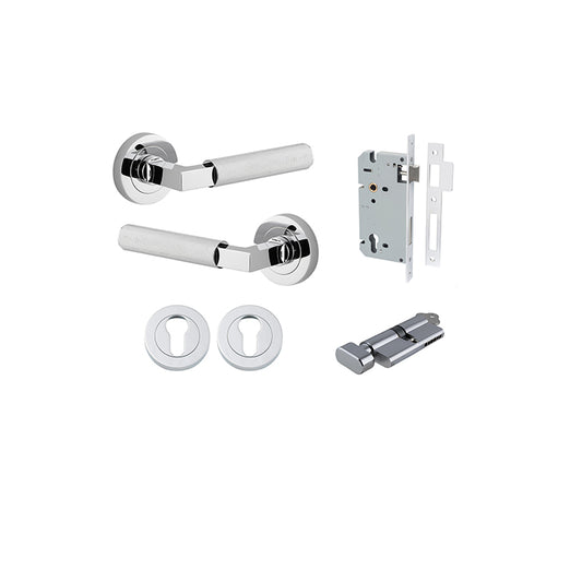 Iver Door Lever Brunswick Rose Round Polished Chrome Key / Thumb Entrance Kit