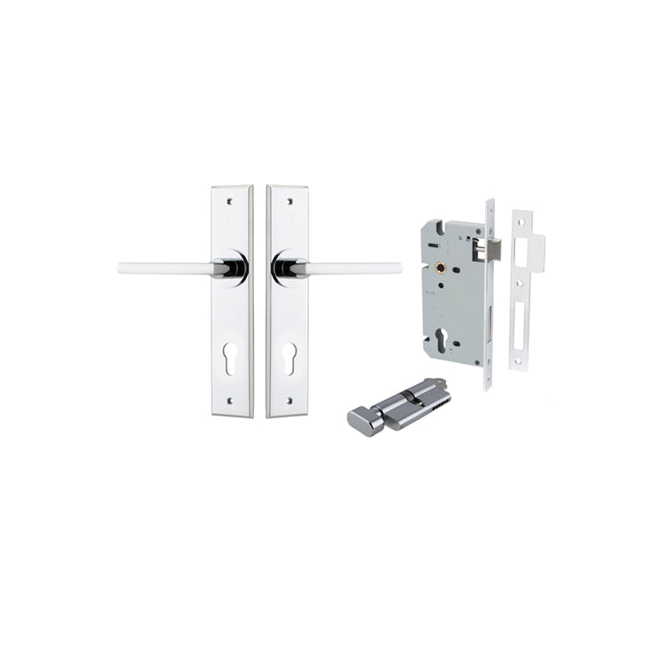 Iver Door Lever Baltimore Chamfered Polished Chrome Key / Thumb Entrance Kit