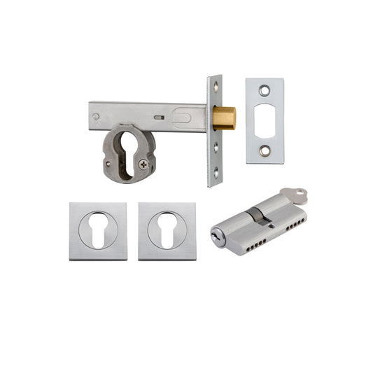 Iver Mortice Deadbolt Euro Brushed Chrome Backset 60mm Key/Key Escutcheon Square Kit - Preorder for Late Jan 2025