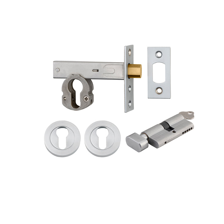 Iver Mortice Deadbolt Euro Brushed Chrome Backset 60mm Key/Thumb Escutcheon Round Kit - Preorder for Late Jan 2025