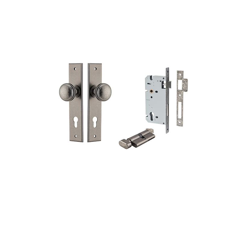 Iver Door Knob Paddington Chamfered Distressed Nickel Key / Thumb Entrance Kit