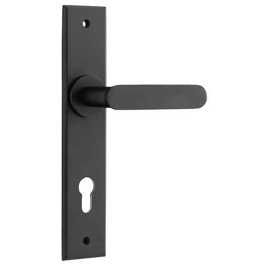 Iver Door Lever Bronte Chamfered Euro Pair Matt Black CTC85mm L117xP55mm BPH240xW50mm