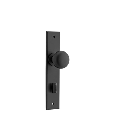 Iver Door Knob Cambridge Chamfered Privacy Pair Matt Black CTC85mm D55xP62mm BPH240xW50mm