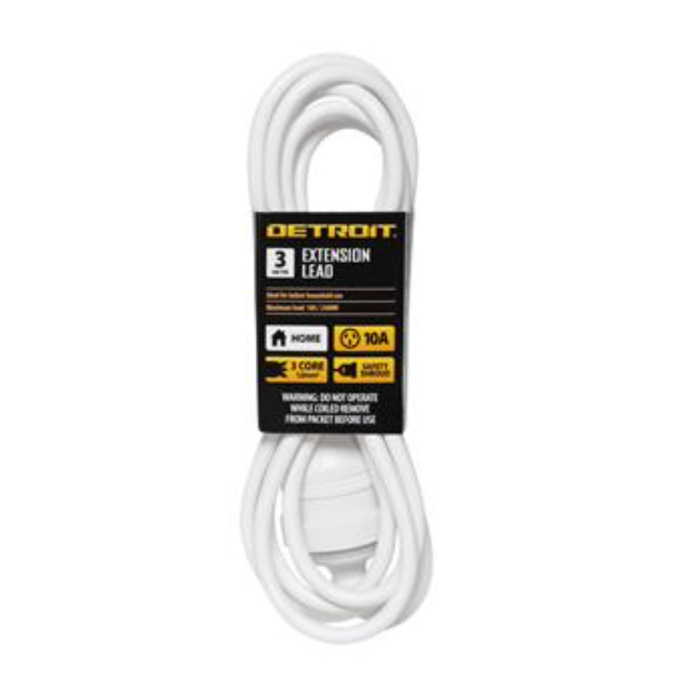 Detroit Extension Lead Domestic 10A 3m- White