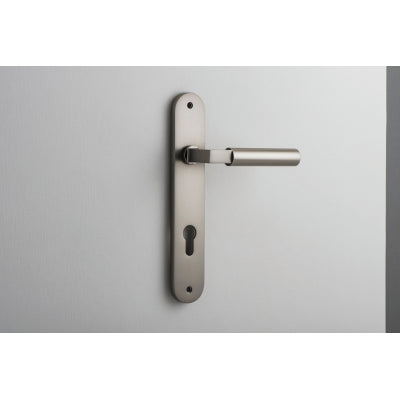 Iver Door Lever Berlin Oval Euro Pair Satin Nickel CTC85mm L120xP57mm BPH240xW40mm