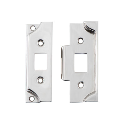 Tradco Tube Latch Split Cam Face Plate & Striker Kit Rebated Polished Nickel H90xW38mm