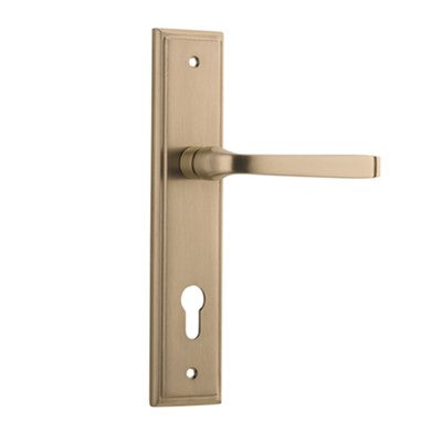 Iver Door Lever Annecy Stepped Euro Pair Brushed Brass CTC85mm L117xP66mm BPH237xW50mm