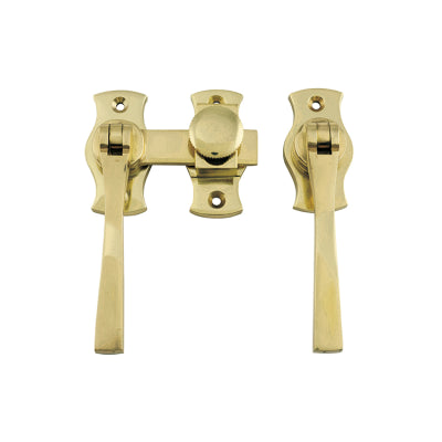 Tradco French Door Fastener Square Polished Brass Backplate H54xW29mm P31mm