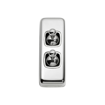 Tradco Switch Flat Plate Toggle 2 Gang White Chrome Plated H82xW30mm