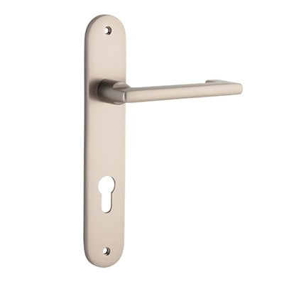 Iver Door Lever Baltimore Return Oval Euro Pair Satin Nickel CTC85mm L128xP54mm BPH240xW40mm