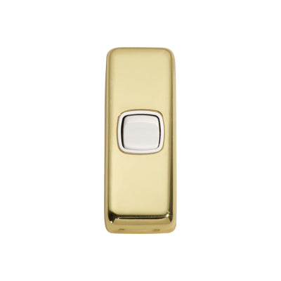 Tradco Switch Flat Plate Rocker 1 Gang White Polished Brass H82xW30mm