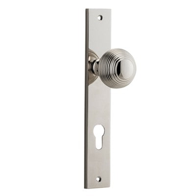 Iver Door Knob Guildford Rectangular Euro Pair Polished Nickel CTC85mm D52xP72mm BPH240xW38mm