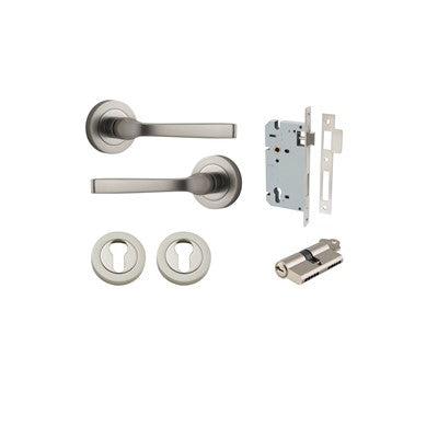 Iver Door Lever Annecy Rose Round Satin Nickel Key / Key Entrance Kit