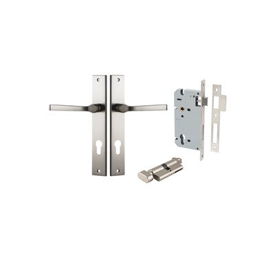 Iver Door Lever Annecy Rectangular Satin Nickel Key / Thumb Entrance Kit