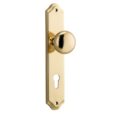 Iver Door Knob Cambridge Shouldered Euro Pair Polished Brass CTC85mm D55xP62mm BPH250xW48mm