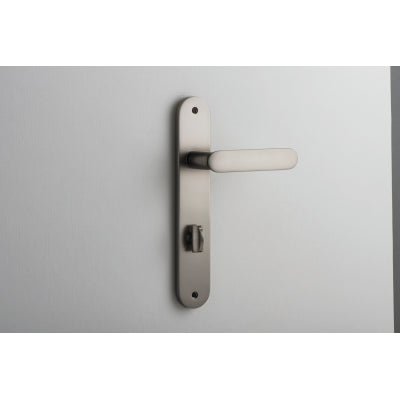 Iver Door Lever Bronte Oval Privacy Pair Satin Nickel CTC85mm L117xP53mm BPH240xW40mm