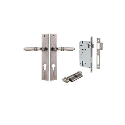 Iver Door Lever Sarlat Rectangular Distressed Nickel Key / Thumb Entrance Kit