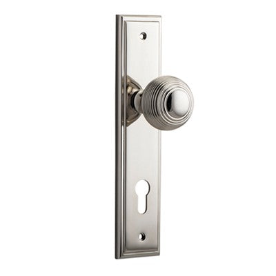 Iver Door Knob Guildford Stepped Euro Pair Polished Nickel CTC85mm D52xP75mm BPH237xW50mm