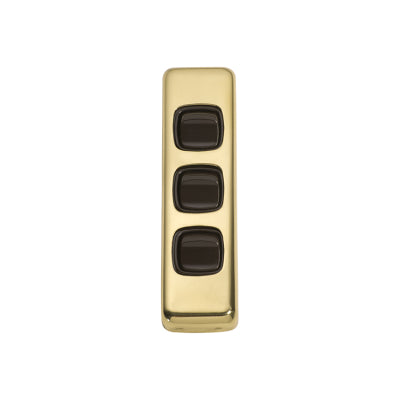 Tradco Switch Flat Plate Rocker 3 Gang Brown Polished Brass H108xW30mm